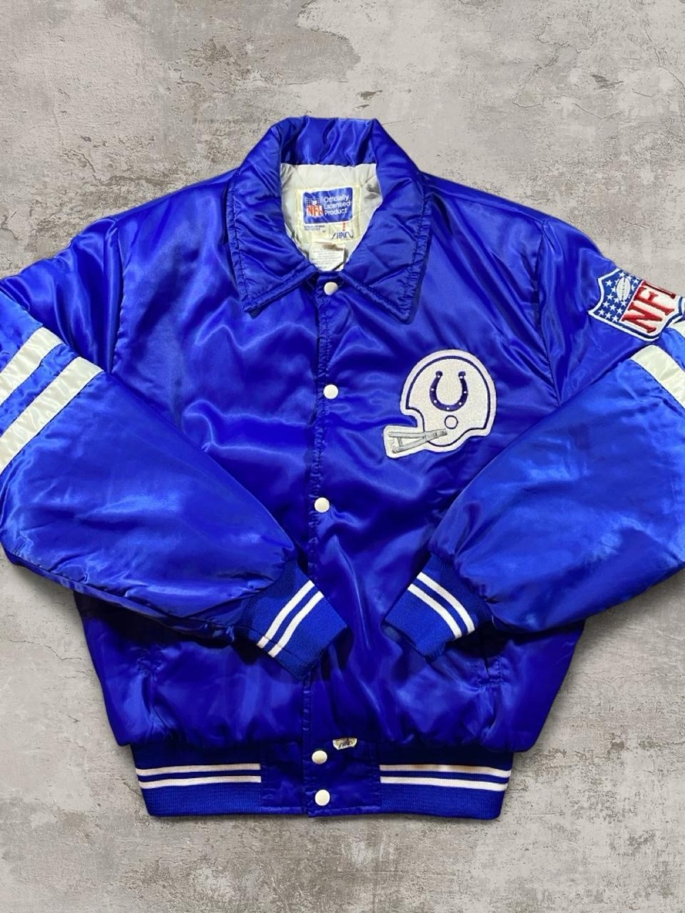 Vintage Indianapolis Colts Royal Blue Satin NFL Bomber Jacket
